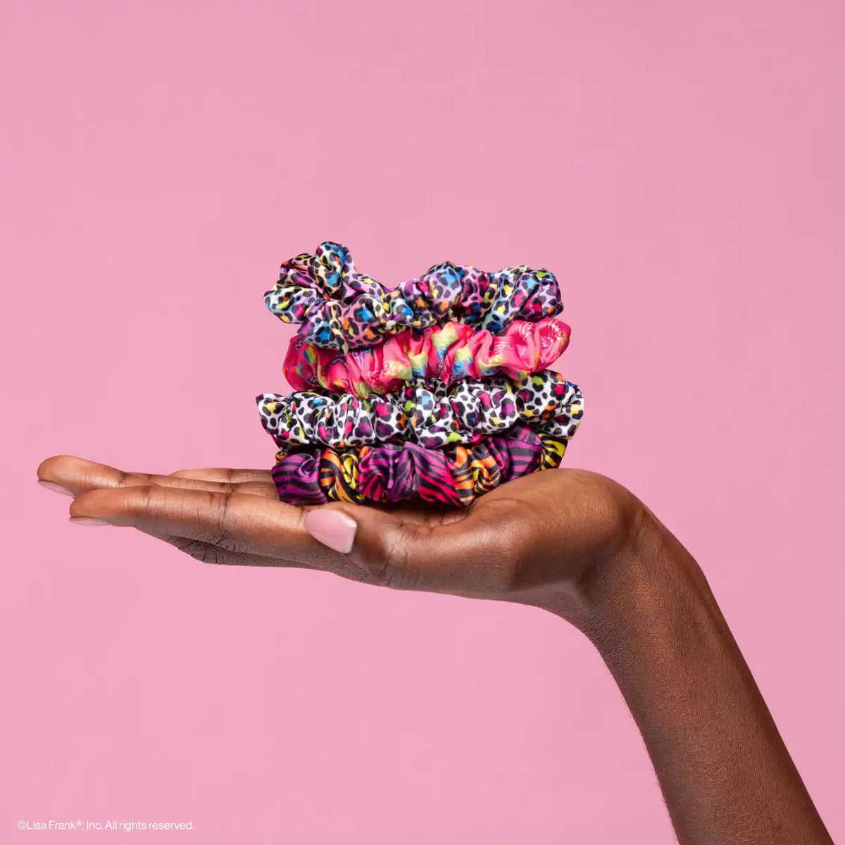 Lisa Frank x Kitsch Ruched Satin Scrunchies in Rainbow Leopard