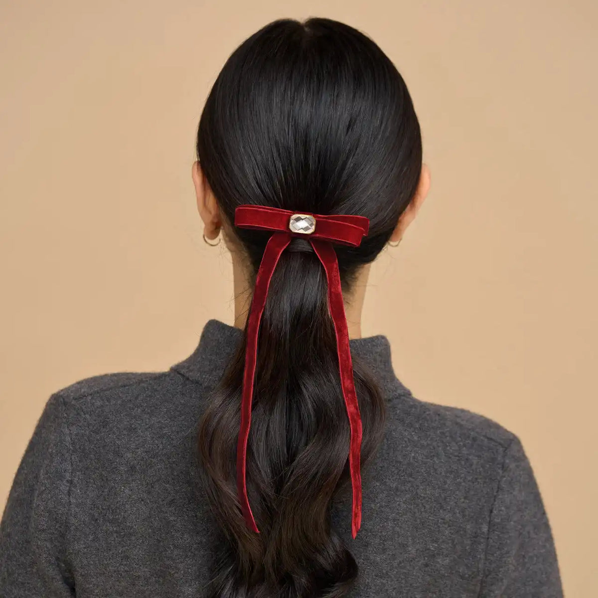 Velvet & Gemstone Bow Hair Clip