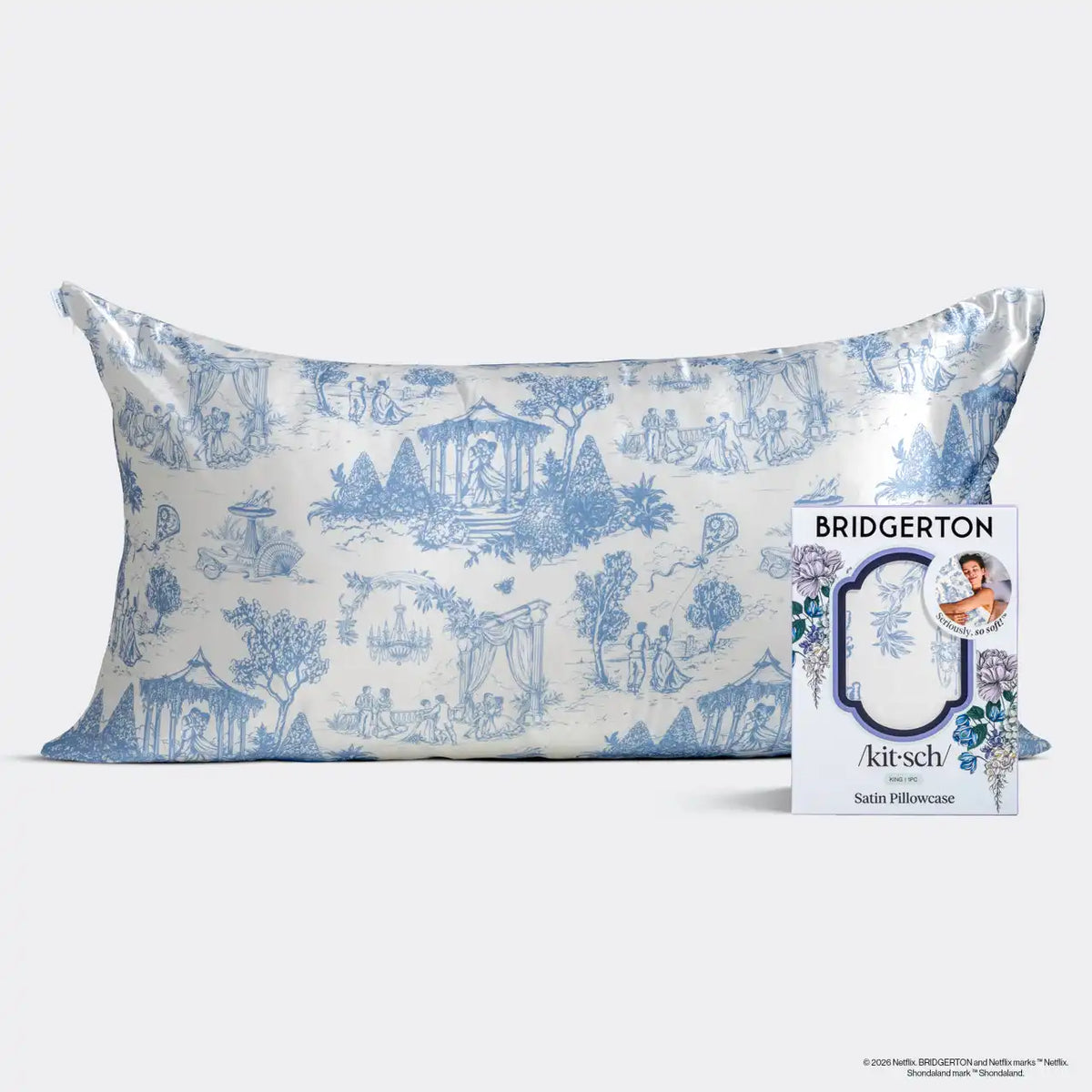 Bridgerton x Kitsch Satin Pillowcase in Garden Toile 2 Pack - King