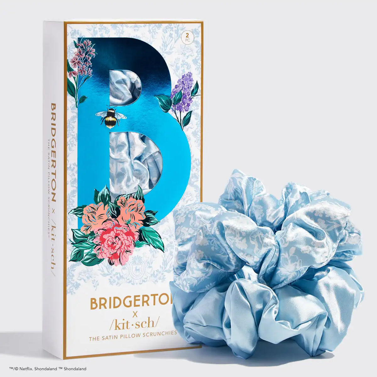 Kitsch x Bridgerton Satin Pillow Scrunchies in Toile De Blue