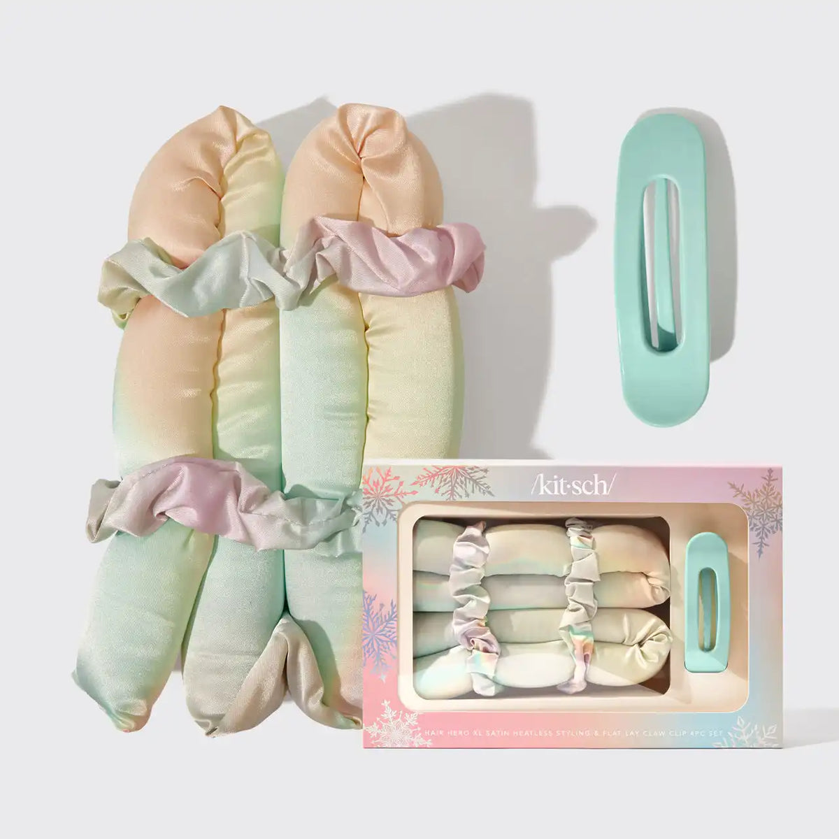 Hair Hero XL Satin Heatless Styling & Flat Lay Claw 4pc Set - Aura
