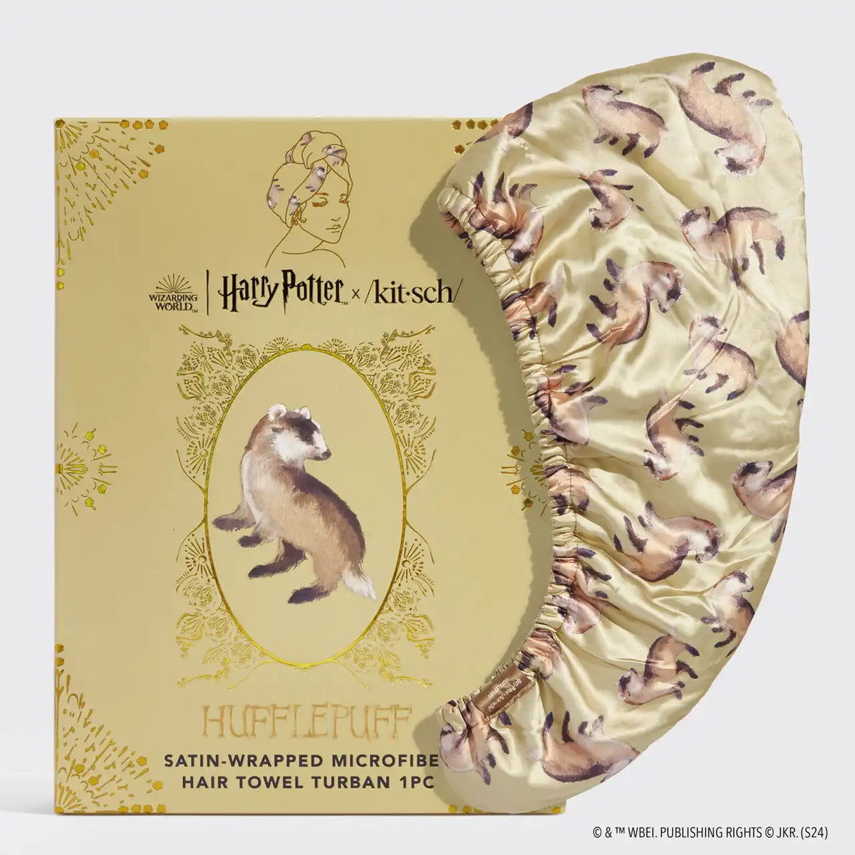 Kitsch x Harry Potter Satin Wrapped Hair Towel in Hufflepuff