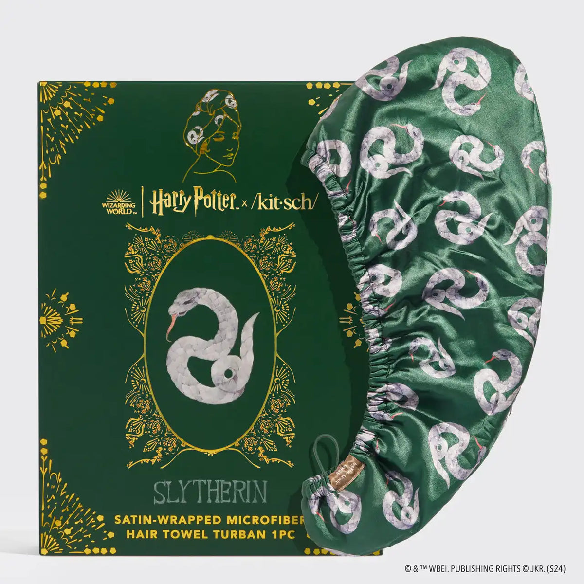 Kitsch x Harry Potter Satin Wrapped Hair Towel in Slytherin